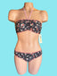 LAU DE LA - Strapless Bandeau Top and Full Coverage Bottom Embroidered Black/ Floral Bikini