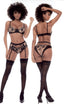 MAPALE LINGERIE - Three Piece GODDES black and nude - UW Bra, Bikini Panty & Garter Belt